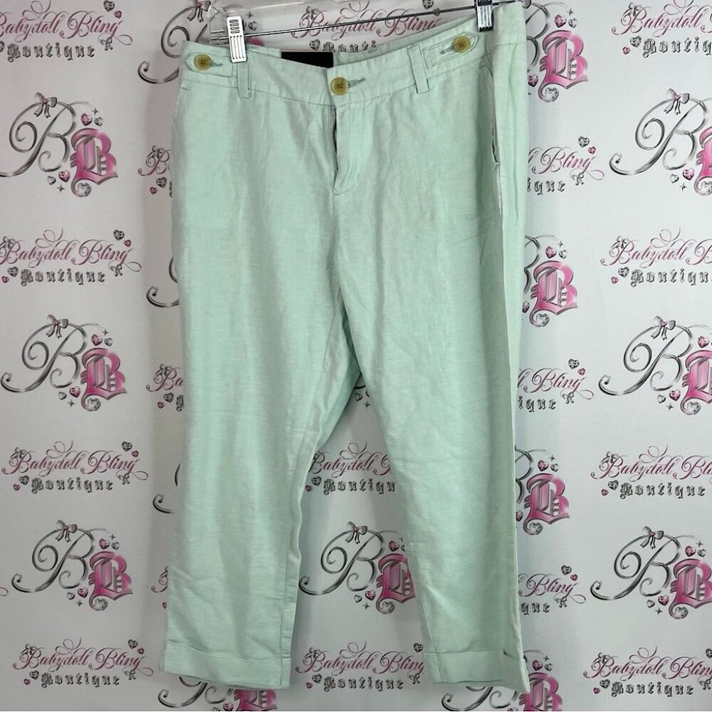 Banana Republic pants pastel mint blue Light Green Linen Trousers capri